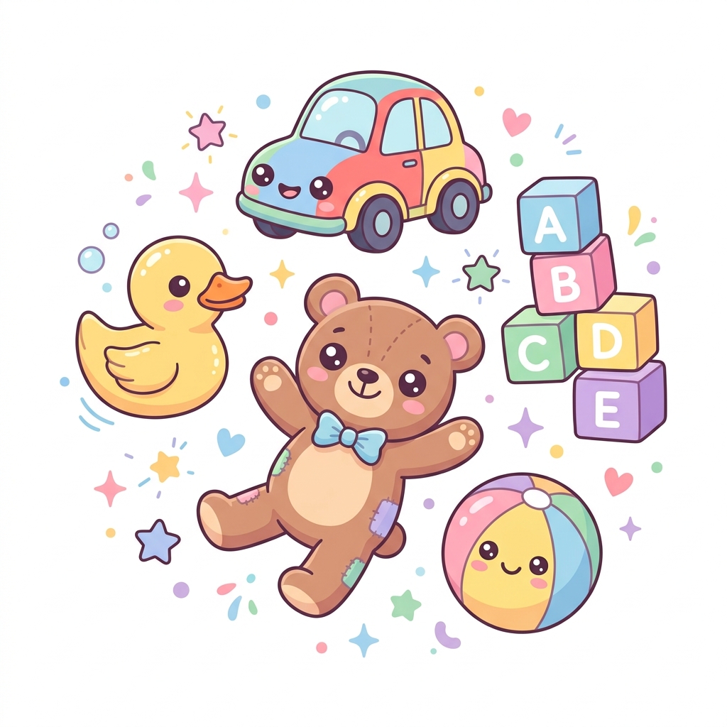 Colorful kids toys illustration